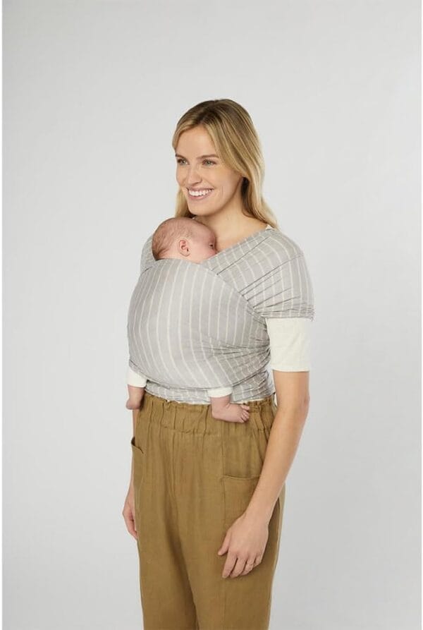 Ergobaby Aura Sustainably Sourced Knit Baby Wrap Grey Stripes - Image 3