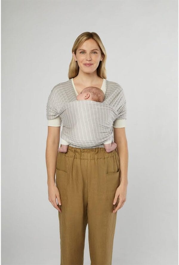 Ergobaby Aura Sustainably Sourced Knit Baby Wrap Grey Stripes - Image 4