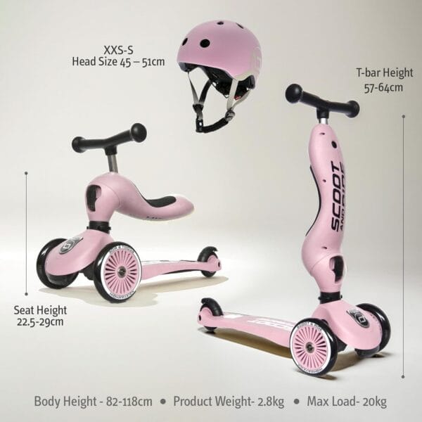 Scoot&Ride 2-in-1 Highwaykick 1 & Helmet XXS-S Rose Bundle - Image 5