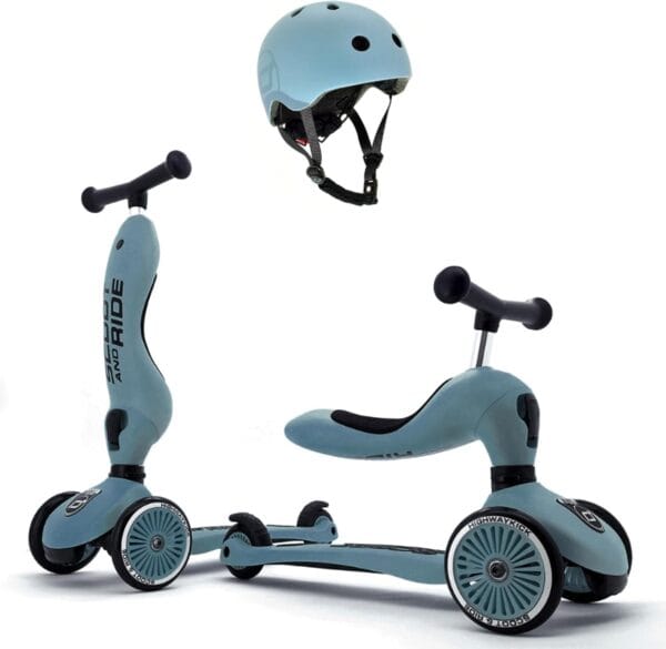 Scoot&Ride 2-in-1 Highwaykick 1 & Helmet S-M Steel Bundle