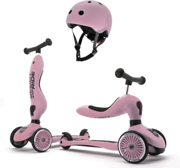 Scoot&Ride 2-in-1 Highwaykick 1 & Helmet S-M Rose Bundle