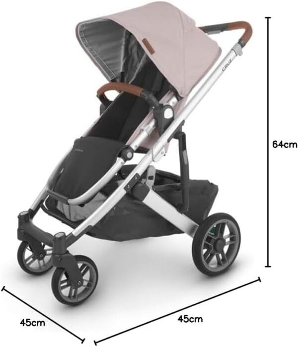 UPPAbaby Cruz V2 Stroller Alice Dusty Pink Silver Frame Saddle Leather - Image 5