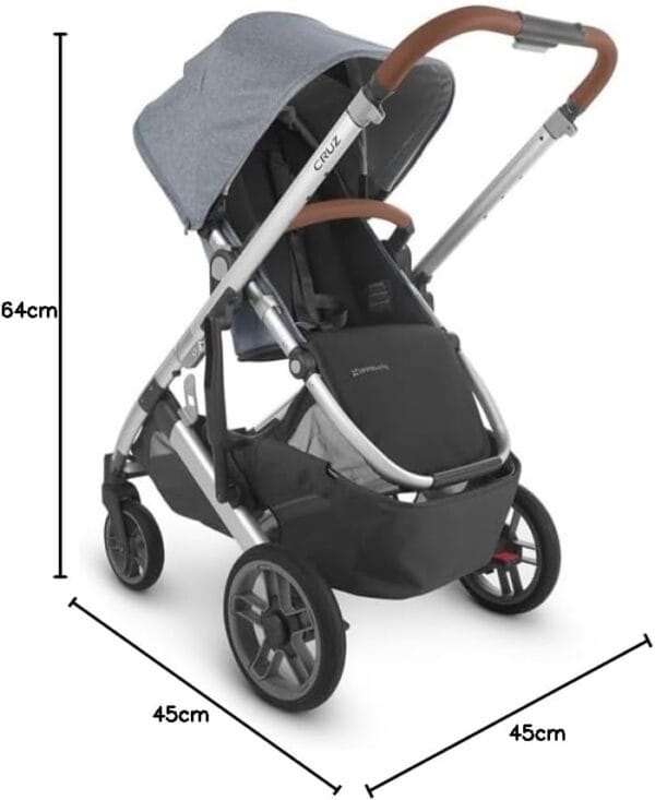 UPPAbaby Cruz V2 Stroller Gregory Blue Mélange Silver Frame Saddle Leather