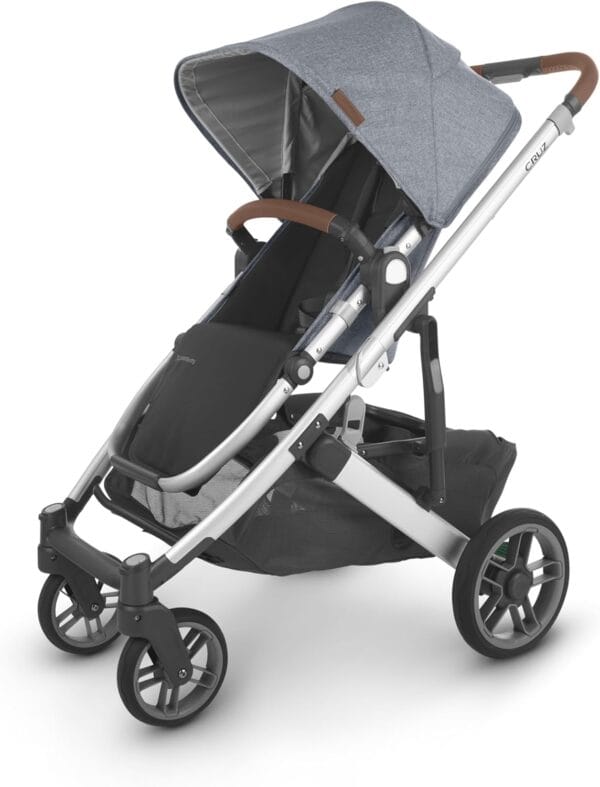 UPPAbaby Cruz V2 Stroller Gregory Blue Mélange Silver Frame Saddle Leather - Image 2