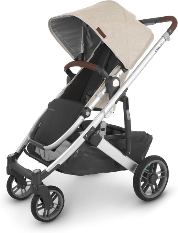 UPPAbaby Cruz V2 Stroller Declan Oat Mélange Silver Frame Chestnut Leather - Image 2
