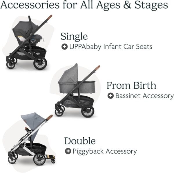 UPPAbaby Cruz V2 Stroller Declan Oat Mélange Silver Frame Chestnut Leather - Image 3