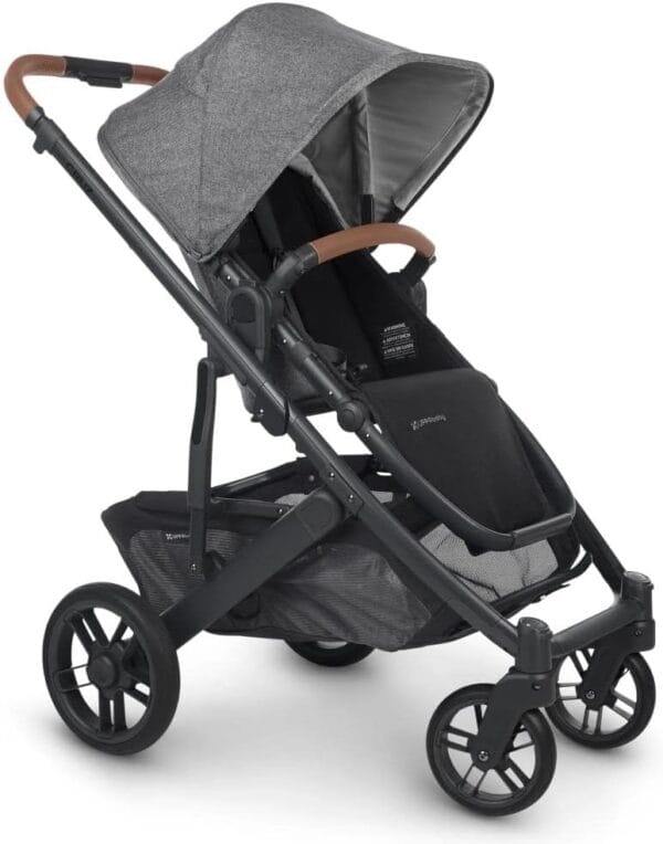 UPPAbaby Cruz V2 Stroller Greyson Charcoal Mélange Carbon Frame Saddle Leather - Image 2