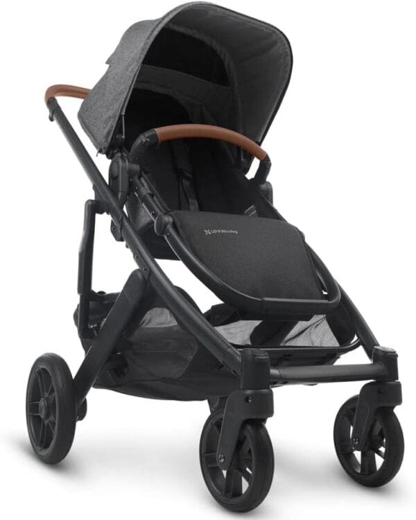 UPPAbaby Cruz V2 Stroller Greyson Charcoal Mélange Carbon Frame Saddle Leather - Image 5