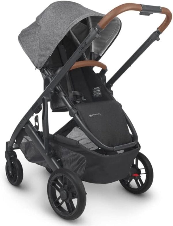 UPPAbaby Cruz V2 Stroller Greyson Charcoal Mélange Carbon Frame Saddle Leather - Image 6