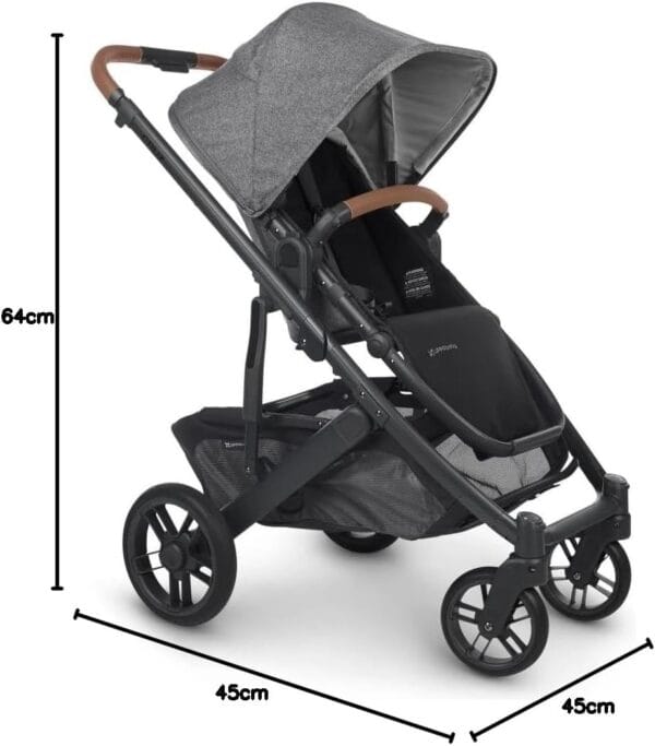 UPPAbaby Cruz V2 Stroller Greyson Charcoal Mélange Carbon Frame Saddle Leather - Image 8