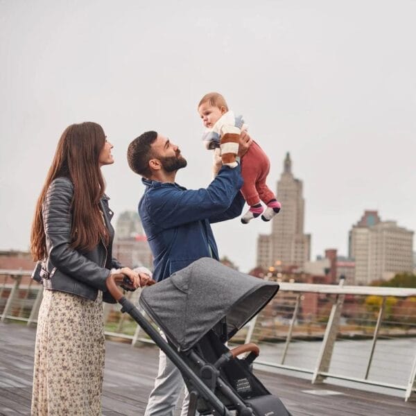 UPPAbaby Cruz V2 Stroller Greyson Charcoal Mélange Carbon Frame Saddle Leather - Image 10