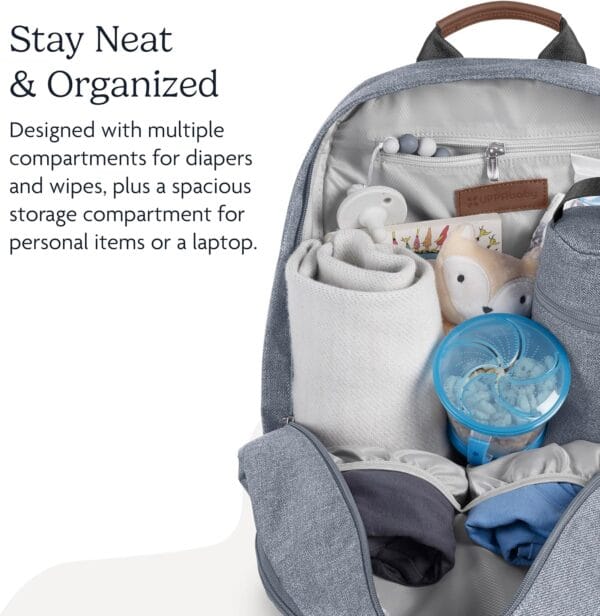 UPPAbaby Changing Backpack Greyson Charcoal Mélange Saddle Leather - Image 4