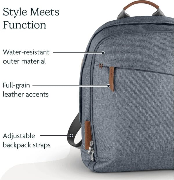 UPPAbaby Changing Backpack Greyson Charcoal Mélange Saddle Leather - Image 6