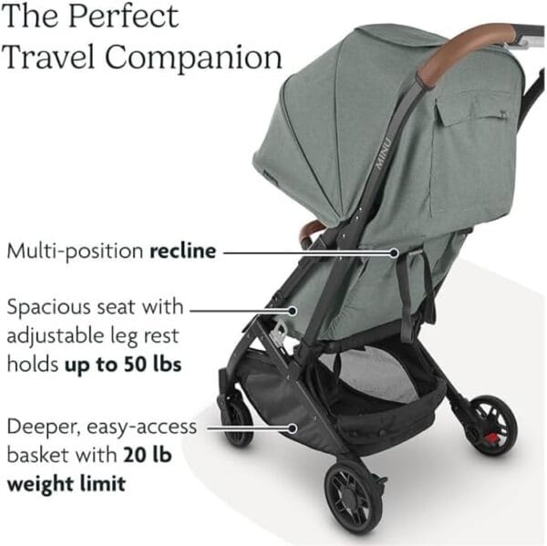 UPPAbaby Minu V2 Stroller Charlotte Coastal Blue Mélange Carbon Frame Saddle Leather - Image 2