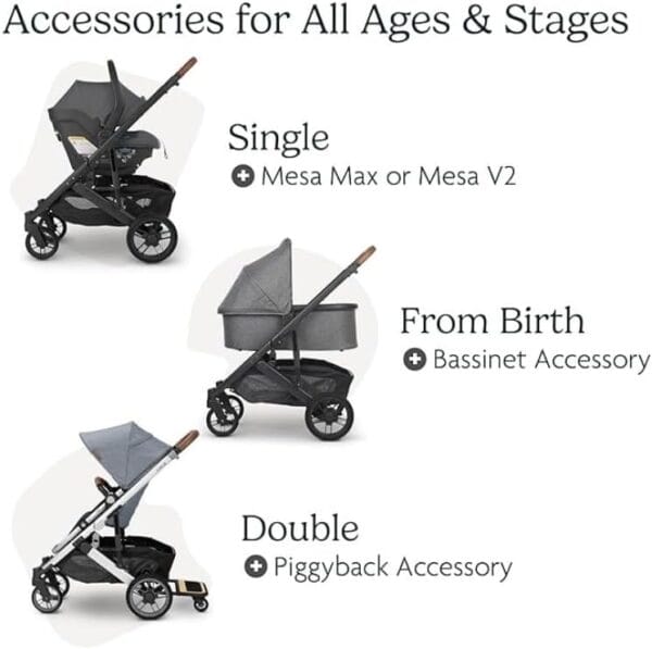 UPPAbaby Minu V2 Stroller Charlotte Coastal Blue Mélange Carbon Frame Saddle Leather - Image 3