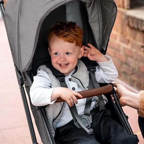 UPPAbaby Minu V2 Stroller Charlotte Coastal Blue Mélange Carbon Frame Saddle Leather - Image 5