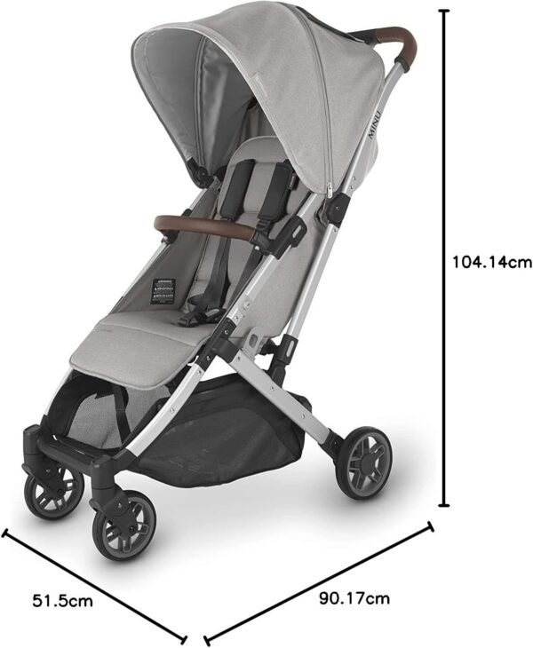 UPPAbaby Minu V2 Stroller Stella Grey Mélange Silver Frame Chestnut Leather - Image 5