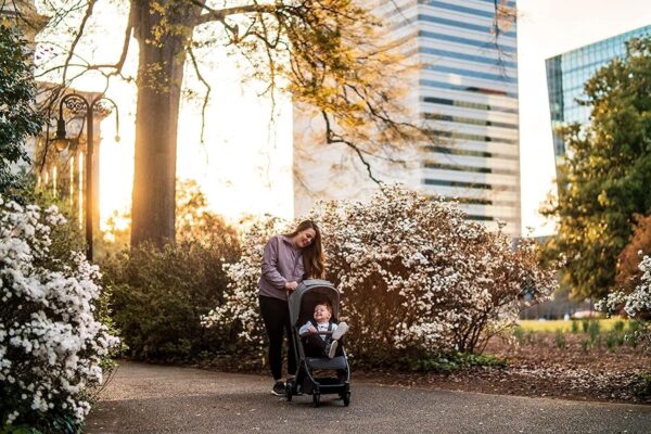 UPPAbaby Minu V2 Stroller Stella Grey Mélange Silver Frame Chestnut Leather - Image 8