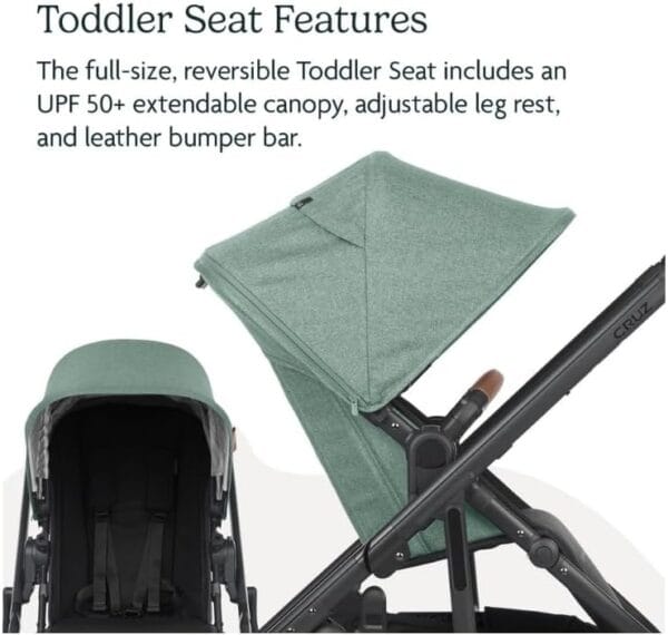 UPPAbaby Cruz V2 Stroller Gwen Green Mélange Carbon Frame Saddle Leather - Image 4
